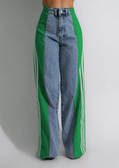 Fashion Casual High Waist Three Stripe Denim Wide Leg Pants