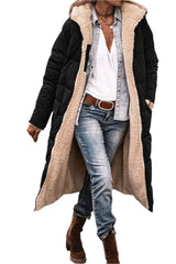 Black Women's Oversized Hooded Statement Coat with Long Sleeves