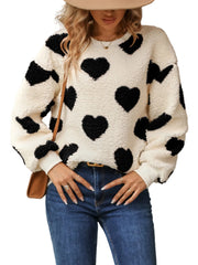Black Oversized Women’s Love Heart Sweater – Wool Loose Fit Pullover
