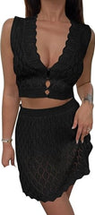 Women’s Summer Crochet Skirt Set Hollow Out Beach Cover Up Tank Top & Skirt Outfit