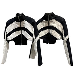 Bold Hue Hot Girl Turtleneck Fashion-Forward Color Block Jacket