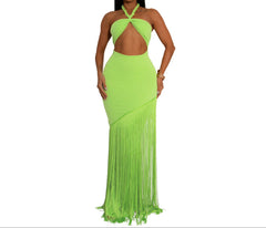 Neon Women's Twist Knot Strapless High Waist Tassel Maxi Dress Elegant Temperament