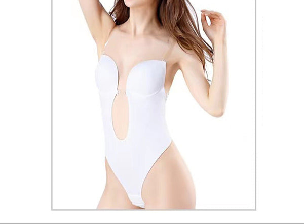 Backless Strapless Shapewear Bodysuit Low Back Slimming Thong Body Shaper with Plunge & Built-In