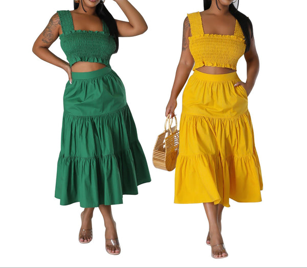 Women's Summer Cropped Top & Maxi Skirt Set  Beach Vacation 2-Piece Look