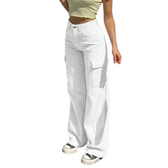 White Women’s Oversized Cargo Pants  Baggy Adventure Streetwear Utility Trousers
