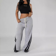 Versatile Contrast Color Diagonal Striped Waist-tight Sweatpants for Ultimate Comfort
