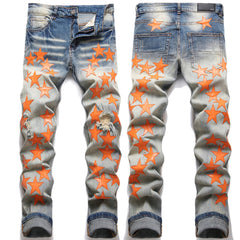 Prime Focus Men's Orange XINGX Patch Stretch Jeans