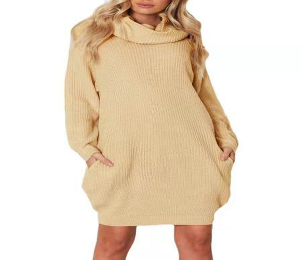 Women's Oversized Cowl Neck Sweater Dress – Cozy Knit Pullover