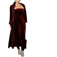 Red Velvet Allure Two-Piece Sexy Women’s Jumpsuit Set