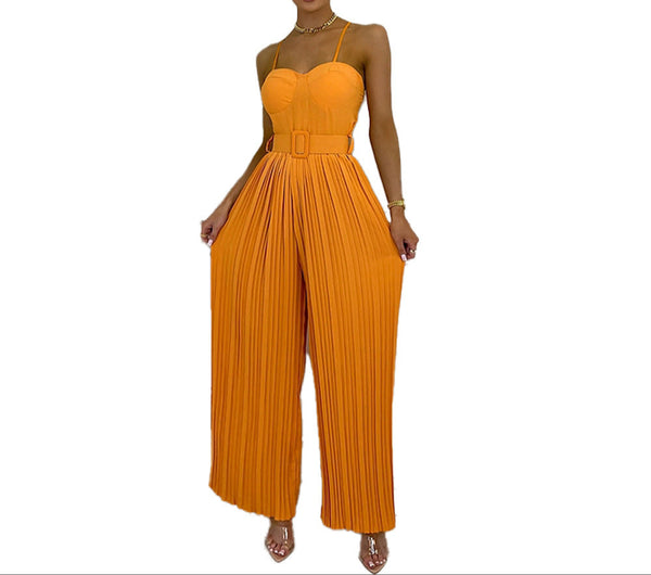 Orange Flow For Jumpsuit Women's Solid Color Wide Leg One-Piece