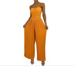 Orange Flow For Jumpsuit Women's Solid Color Wide Leg One-Piece