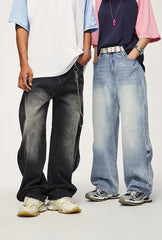 Men's Urban White Wave Wide Leg Denim Jeans