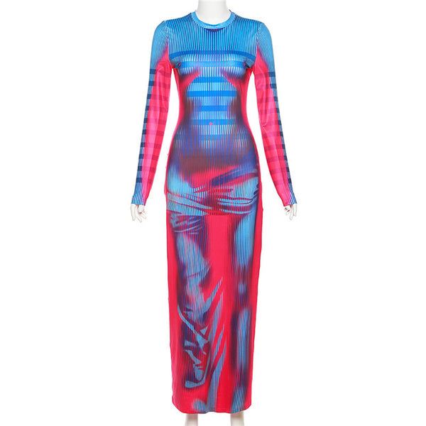 Elevate Your Wardrobe: Futuristic Finesse Digital Print Maxi Dress