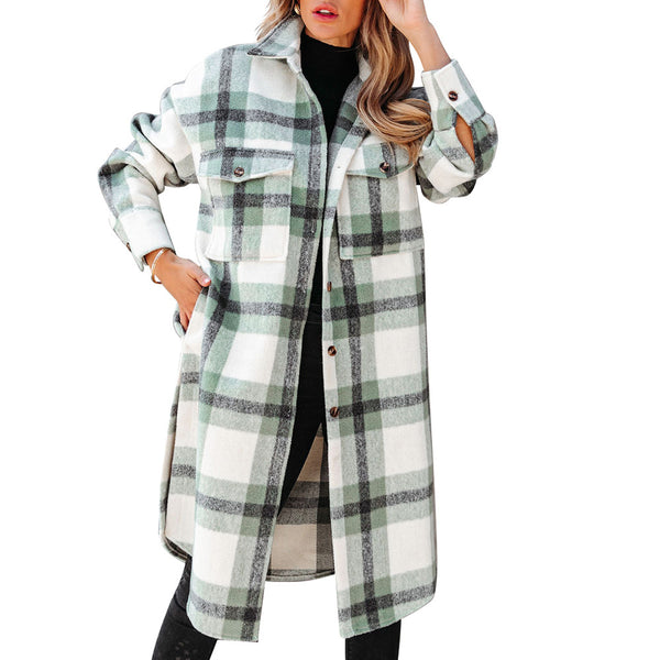 Classic Plaid Women's Flannel Long Coat Timeless Button-Down Style