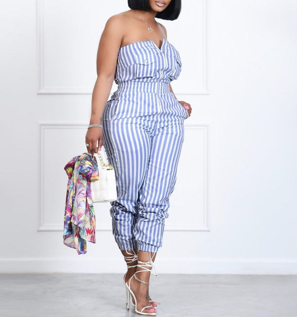 Sleek Striped Style: Women's Summer Vacation Fusion Fashionista Jumpsuit