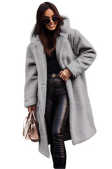 Gray Women's Long Hooded Faux Sheep Wool Coat - Warm & Stylish Winter 