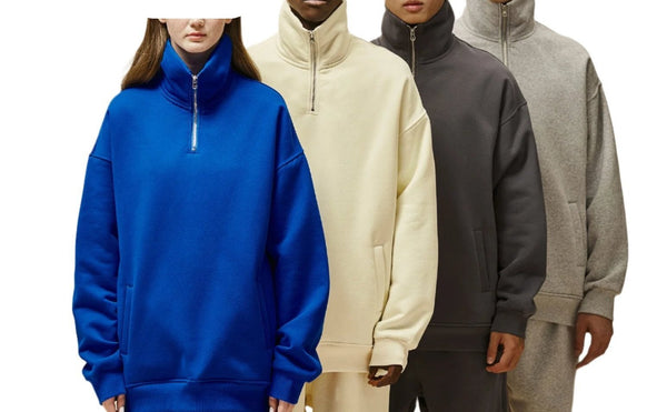 High Collar Half-Zip Polo Sweatshirt Loose Fit, Relaxed Solid Style