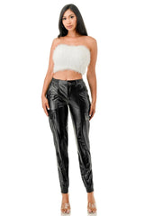 Black Women's Faux Leather Cargo Pants