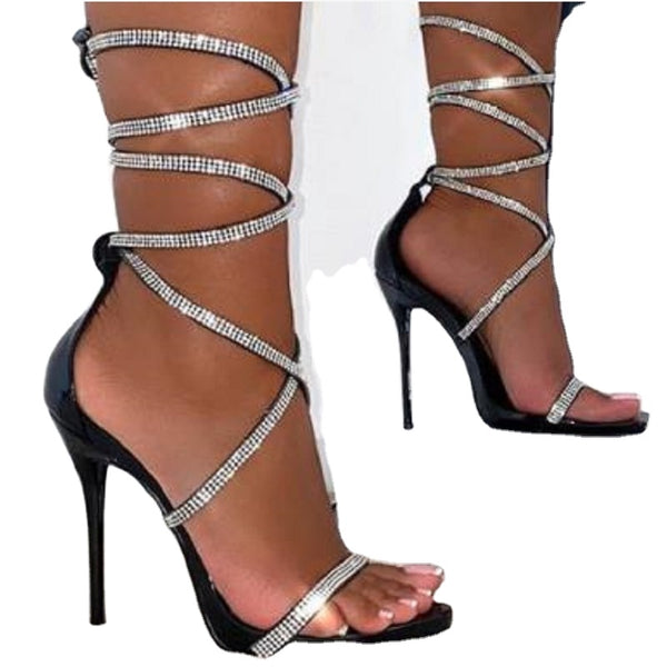 New Years Rhinestone Strap Sandal Heels